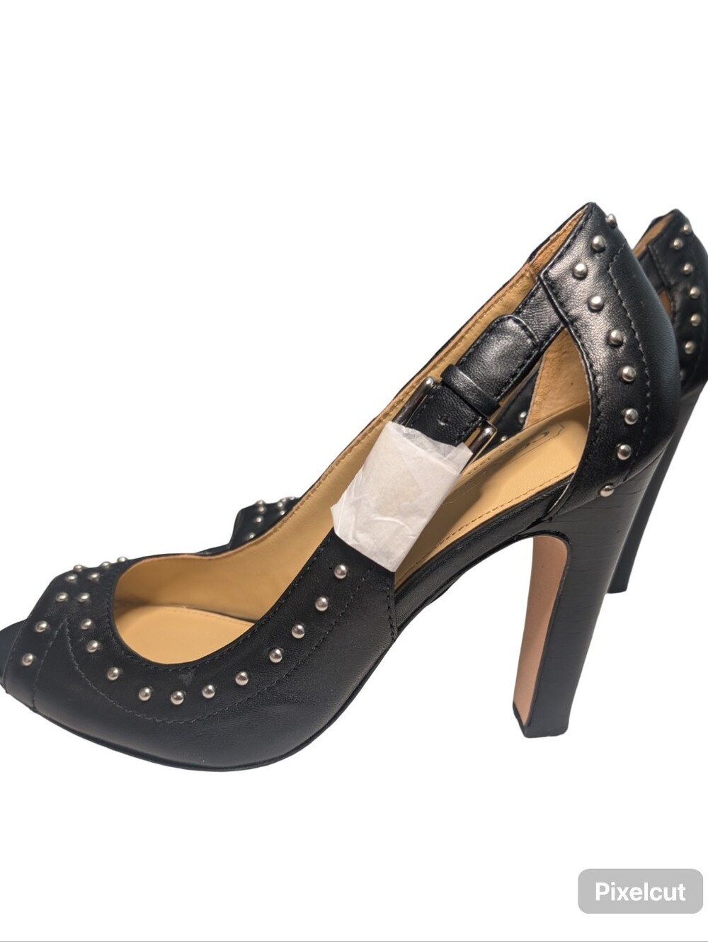 Coach Billie Black Leather Studded Peep-Toe Heels 7 - Picture 5 of 11